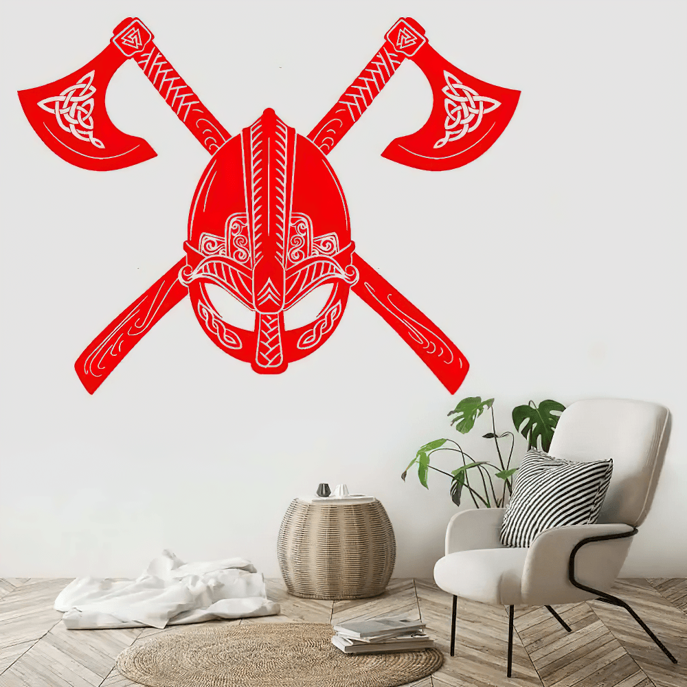 Nordic Viking Helmet and Crossed Axes Wall Decal