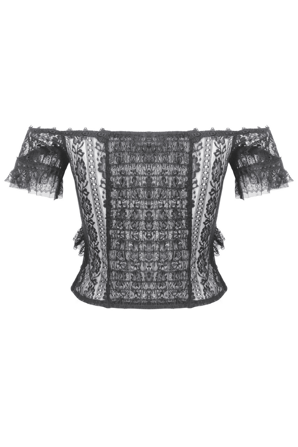 Off-Shoulder Lace-Trimmed Gothic Top with Ribbon Details