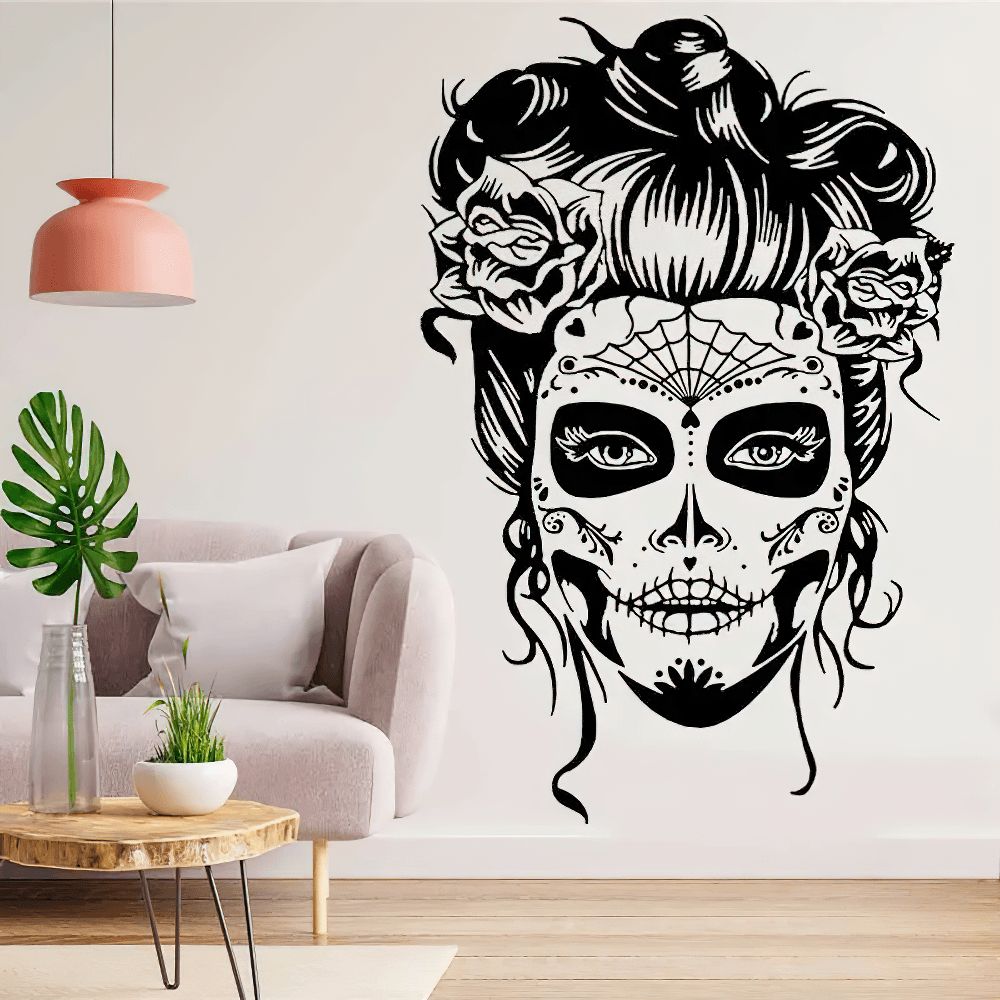 Ornate Floral Sugar Skull Gothic Vinyl Wall Decal