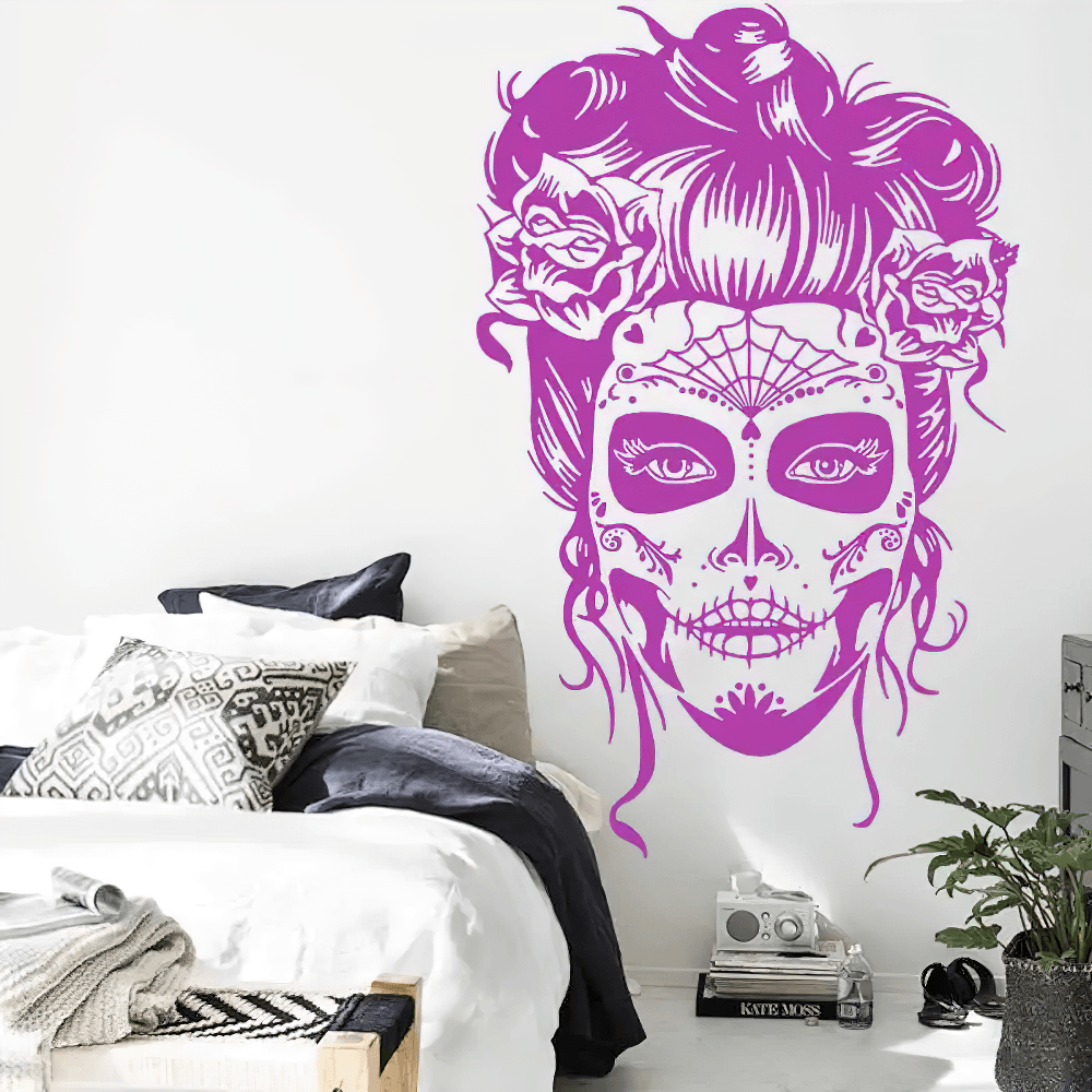 Ornate Floral Sugar Skull Gothic Vinyl Wall Decal