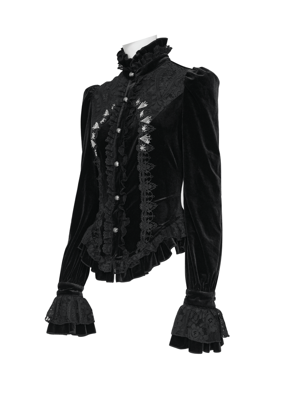 Ornate Gothic Blouse with Lace and Ruffled Cuffs