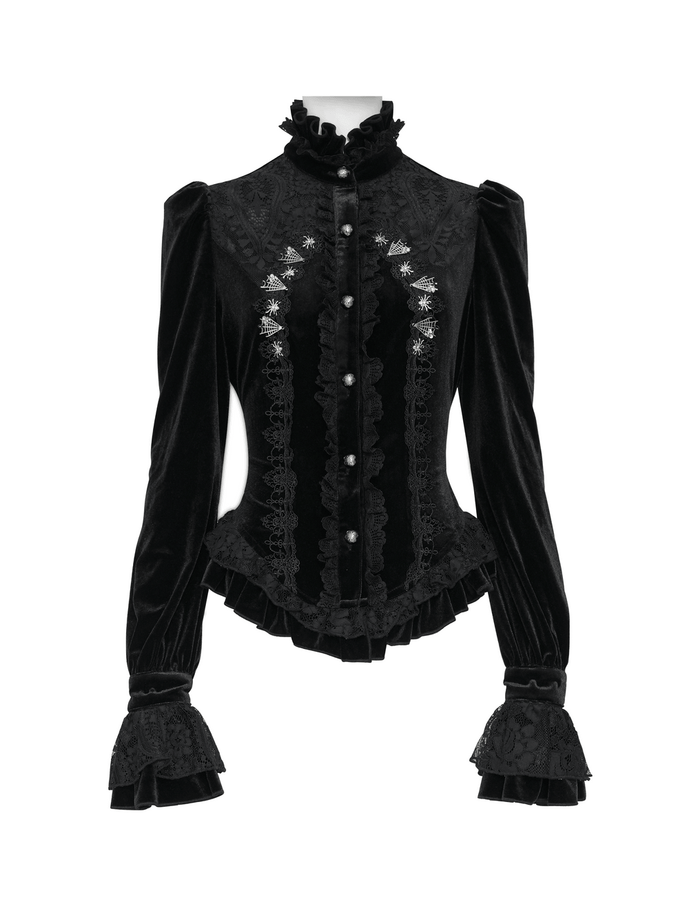 Ornate Gothic Blouse with Lace and Ruffled Cuffs