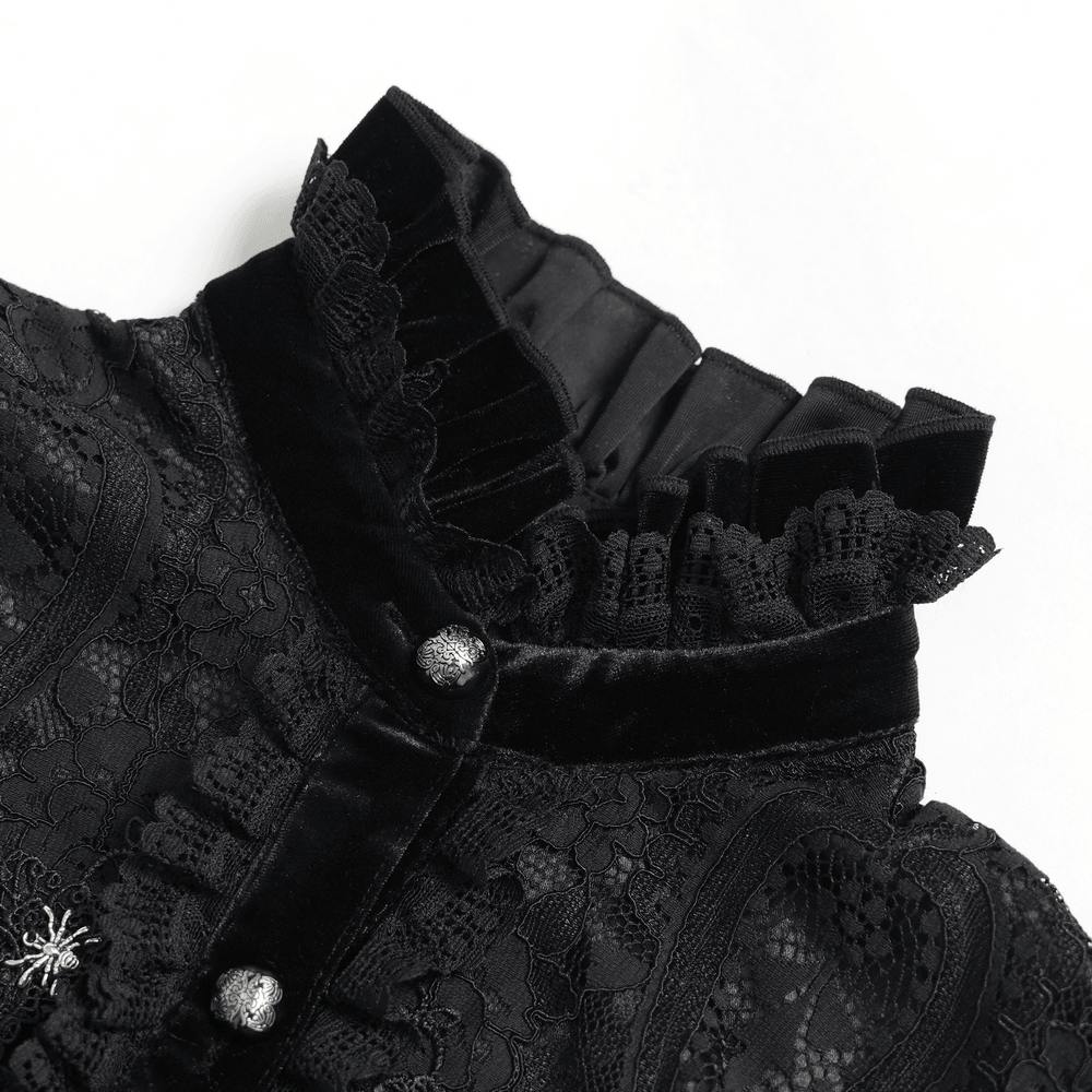 Ornate Gothic Blouse with Lace and Ruffled Cuffs
