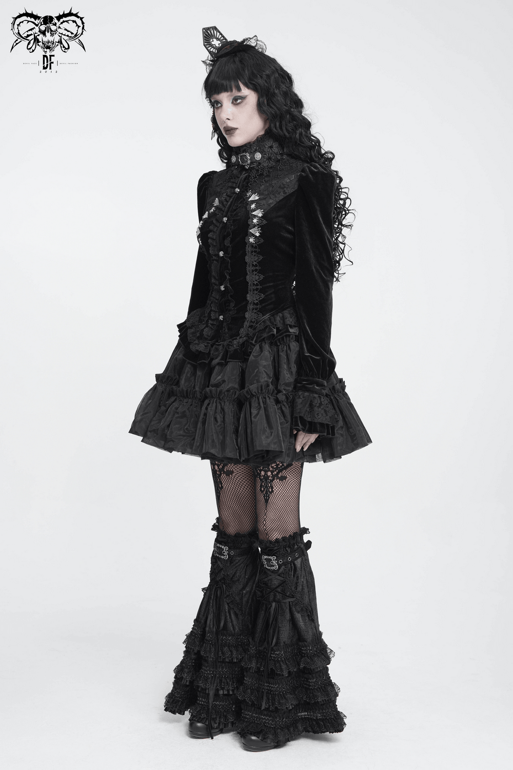 Ornate Gothic Blouse with Lace and Ruffled Cuffs