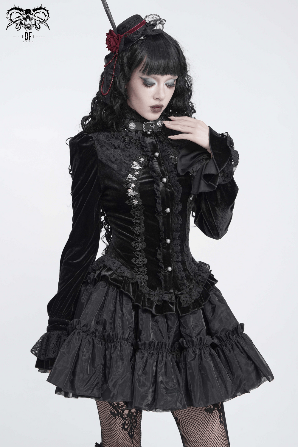 Ornate Gothic Blouse with Lace and Ruffled Cuffs