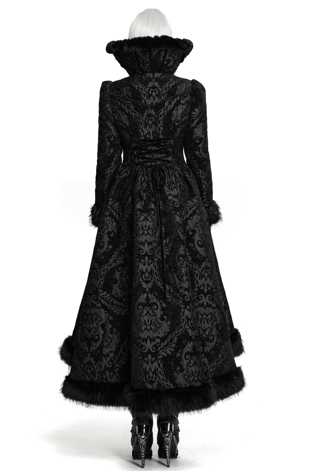 Ornate Victorian Coat with Faux Fur Trim and Corset Lacing