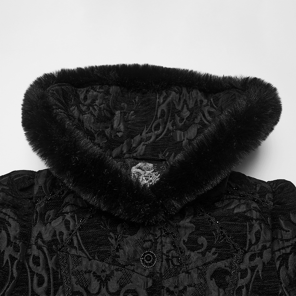 Ornate Victorian Coat with Faux Fur Trim and Corset Lacing