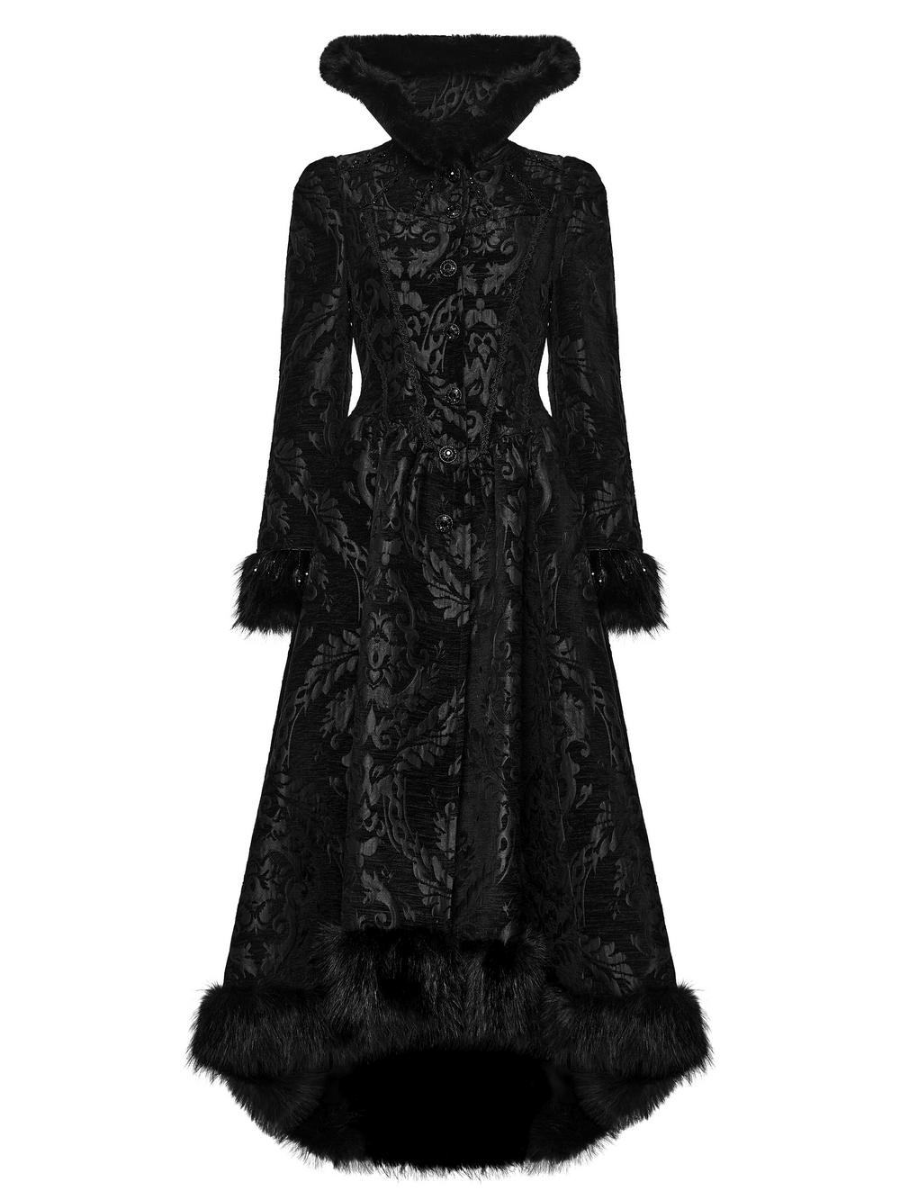 Ornate Victorian Coat with Faux Fur Trim and Corset Lacing
