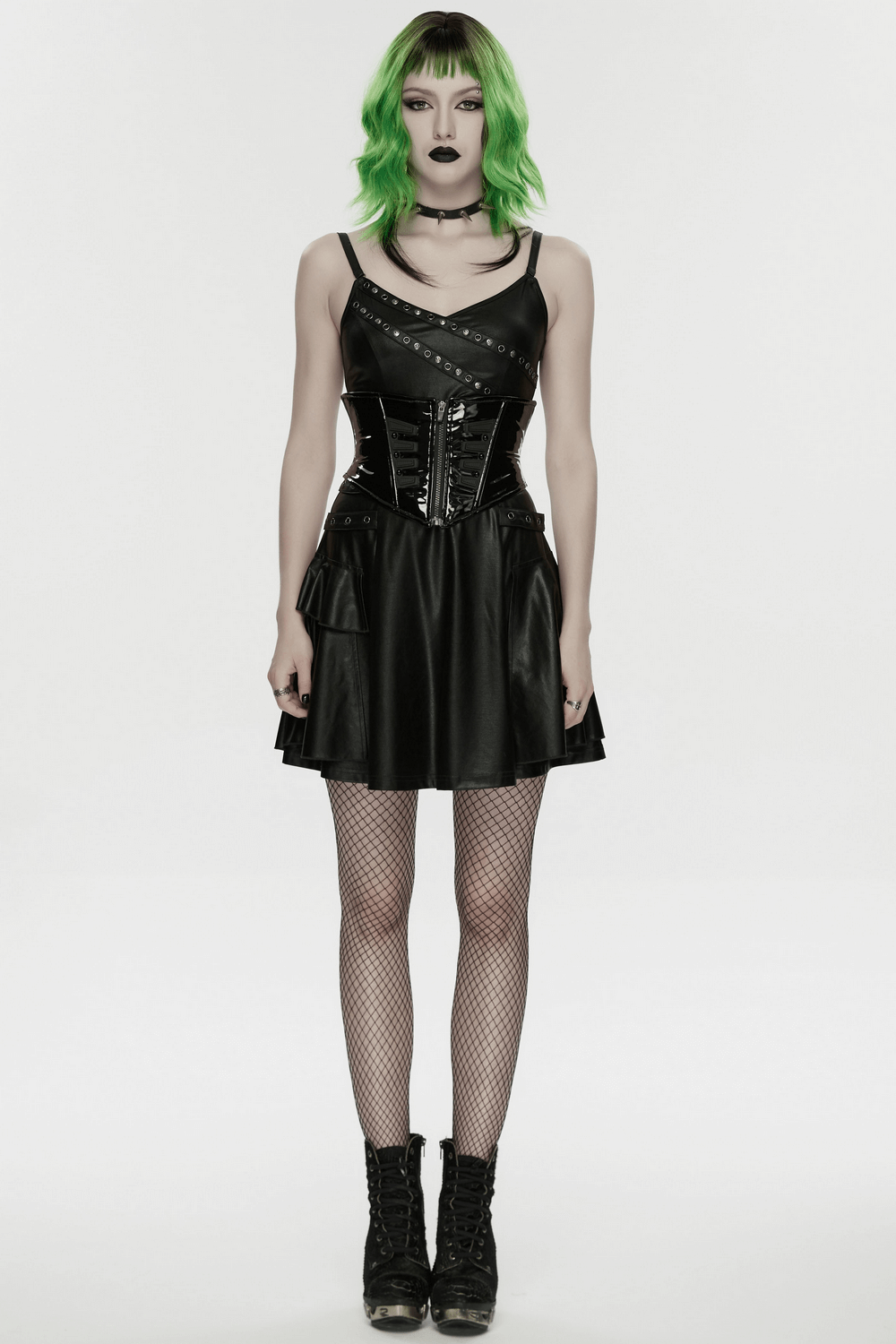 Patent Leather Corset Belt with Zipper for Women