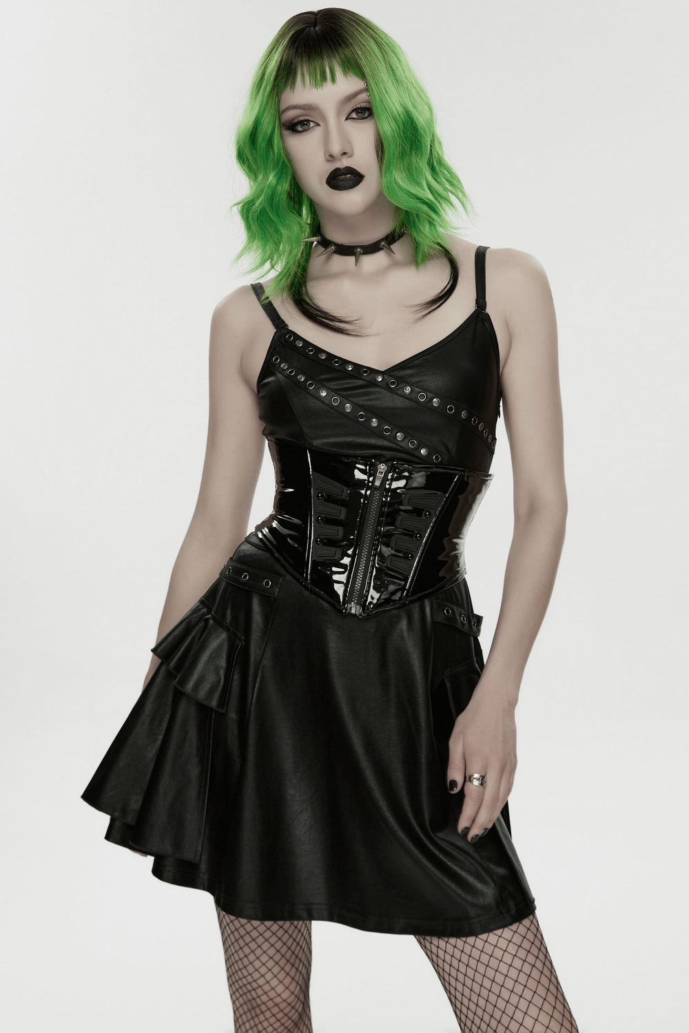 Patent Leather Corset Belt with Zipper for Women