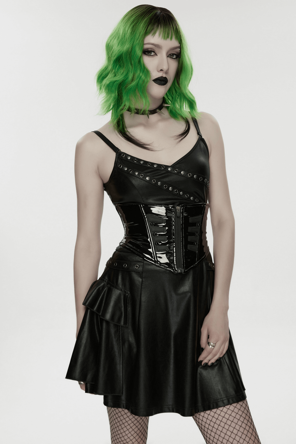 Patent Leather Corset Belt with Zipper for Women