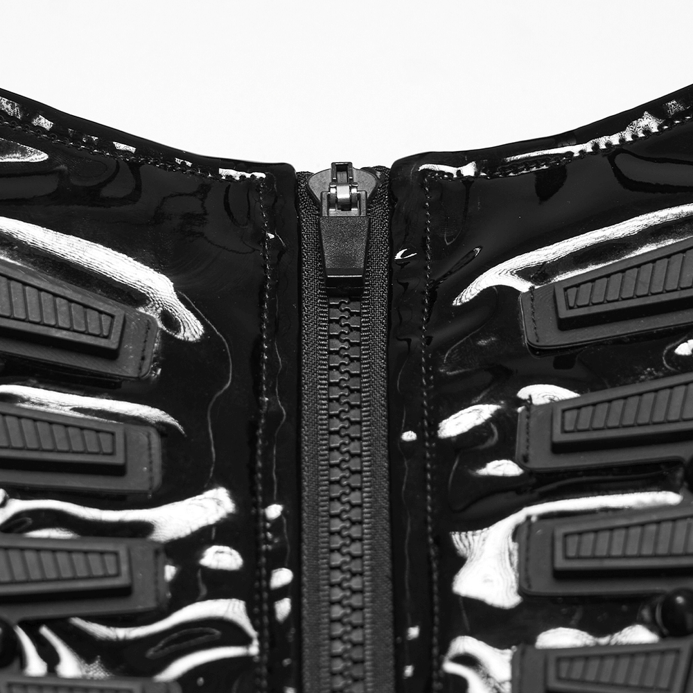 Patent Leather Corset Belt with Zipper for Women