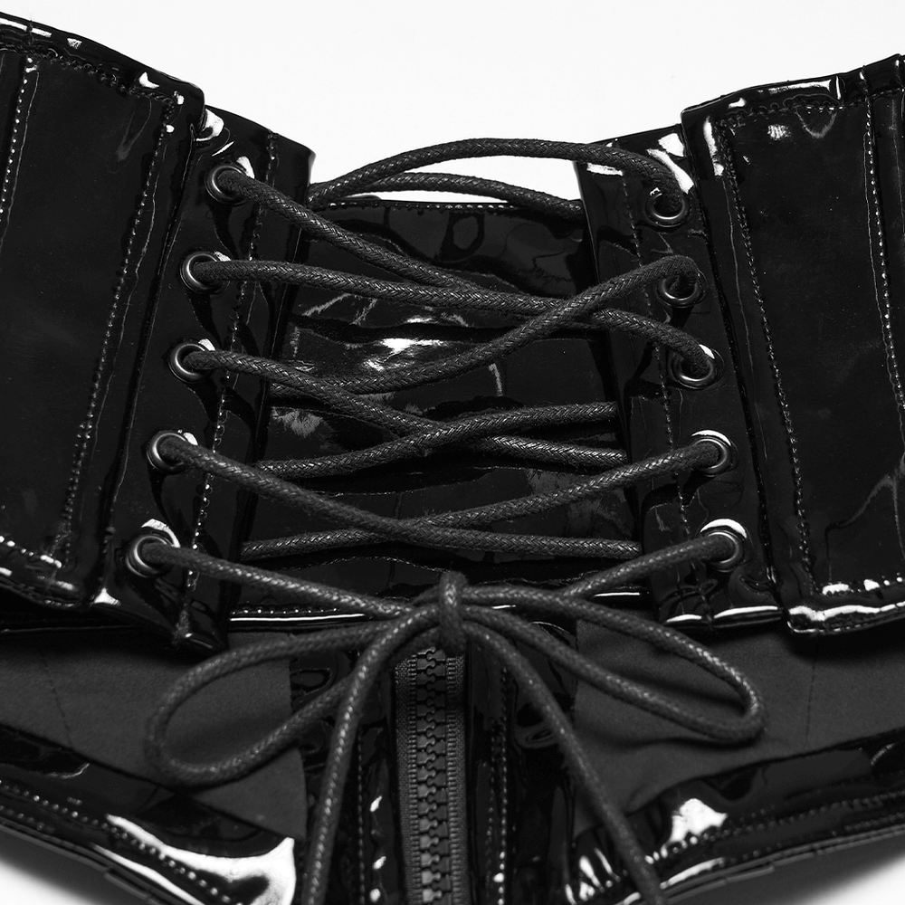 Patent Leather Corset Belt with Zipper for Women