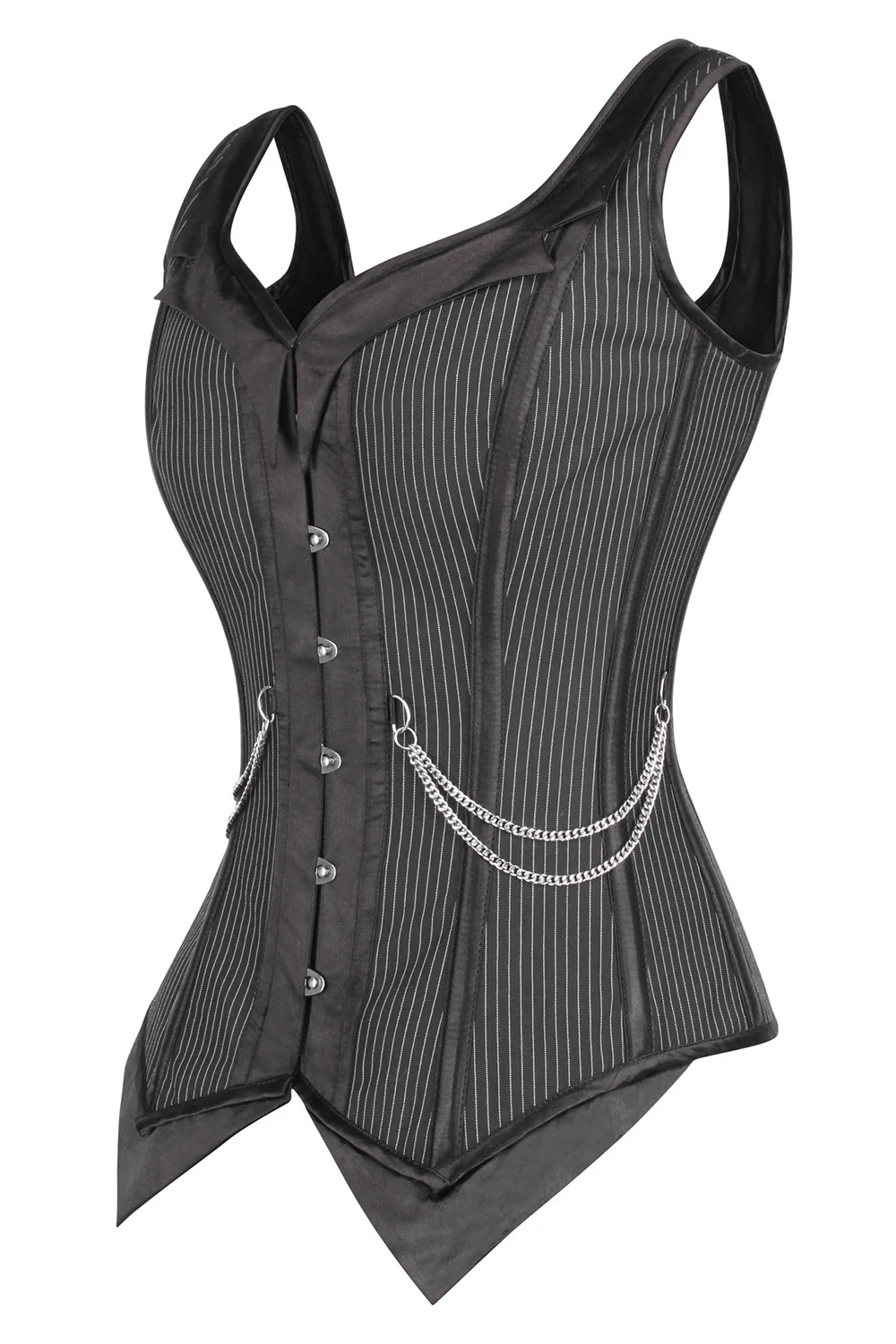 Pinstripe Gothic Overbust Corset with Chain Accents