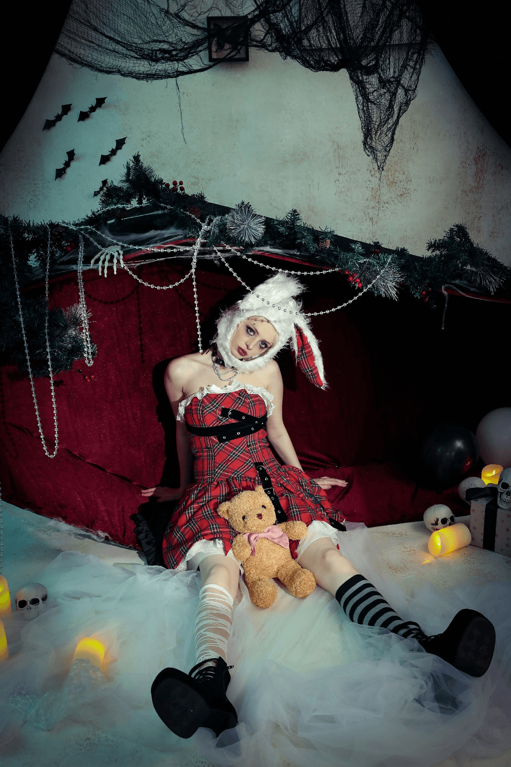 Plaid Corset Dress with Punk-Inspired Strap Details
