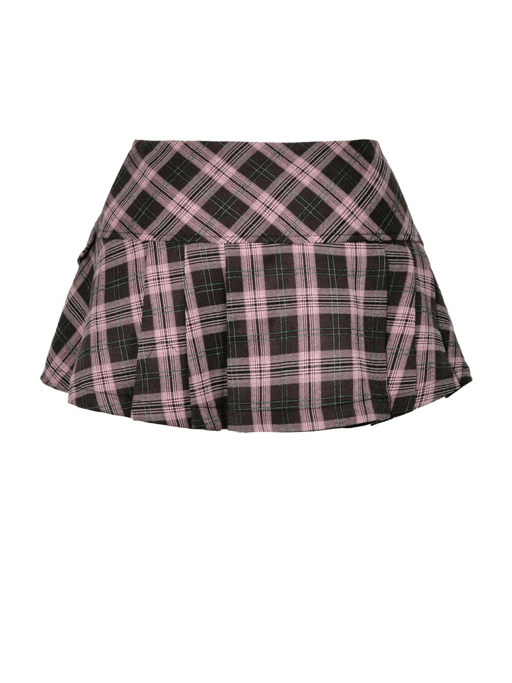 Plaid Mini Skirt with Studded Belt and Pleated Design