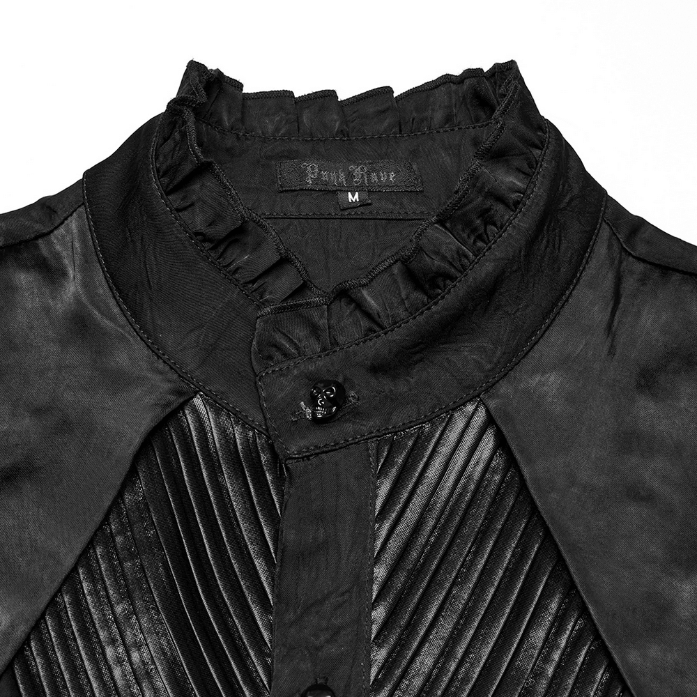 Pleated Gothic Button-Up Shirt with Glossy Accents