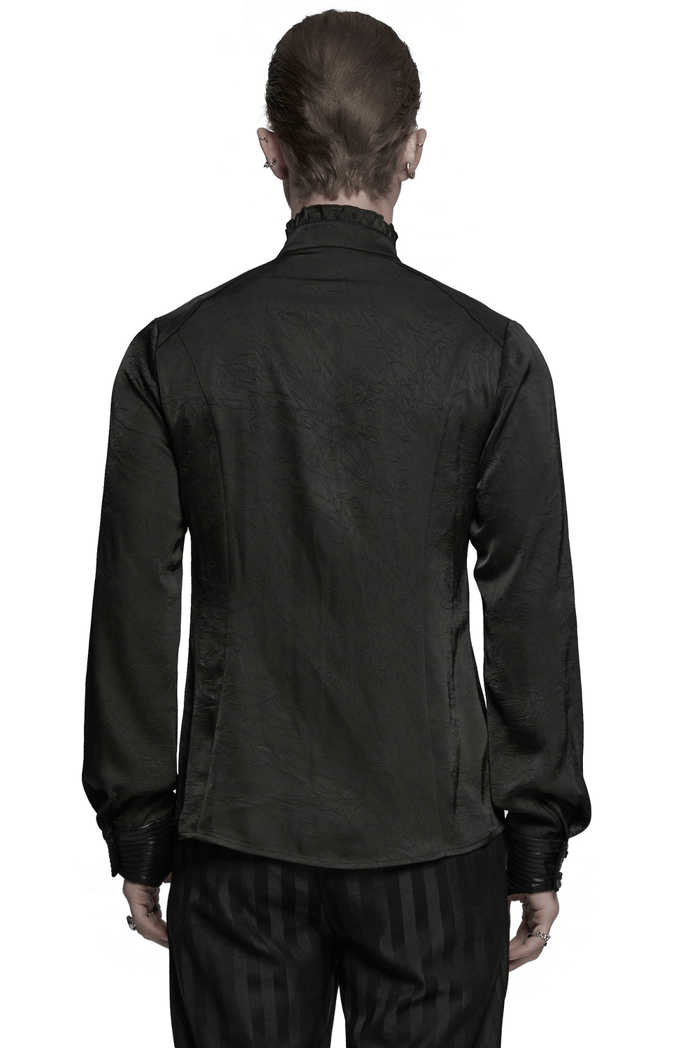 Pleated Gothic Button-Up Shirt with Glossy Accents