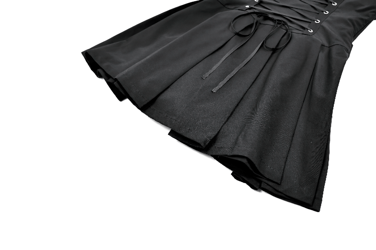 Pleated Mini Dress with Corset Lace-Up Back Detail