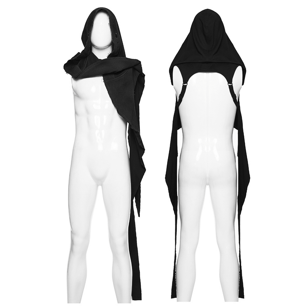 Post-Apocalyptic Black Hooded Cape Shawl Vest