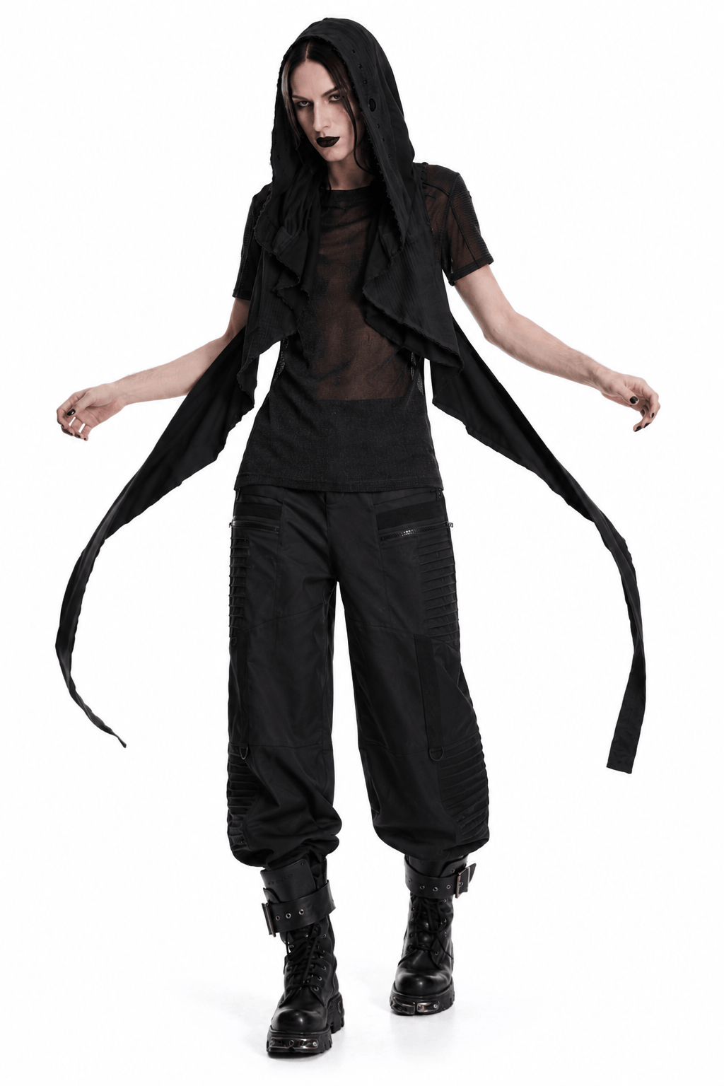 Post-Apocalyptic Black Hooded Cape Shawl Vest