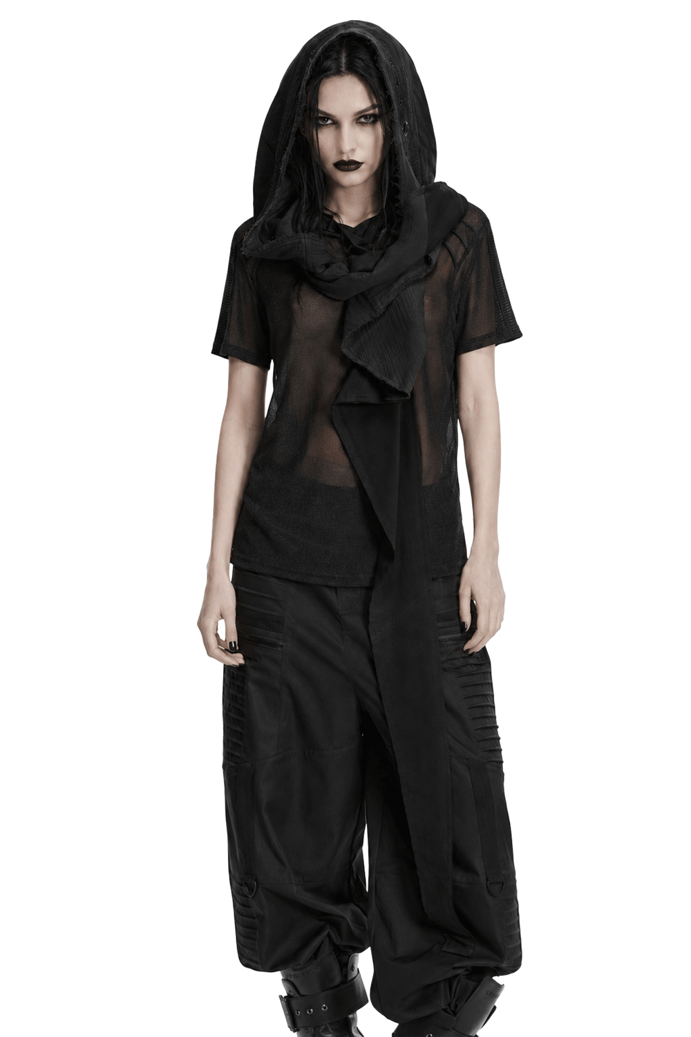 Post-Apocalyptic Black Hooded Cape Shawl Vest