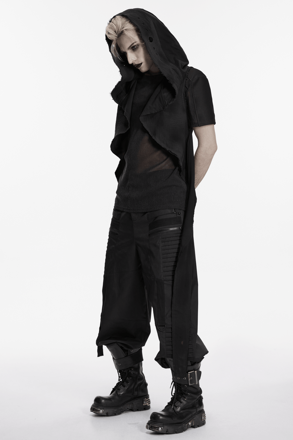 Post-Apocalyptic Gothic Black Hooded Cape Vest