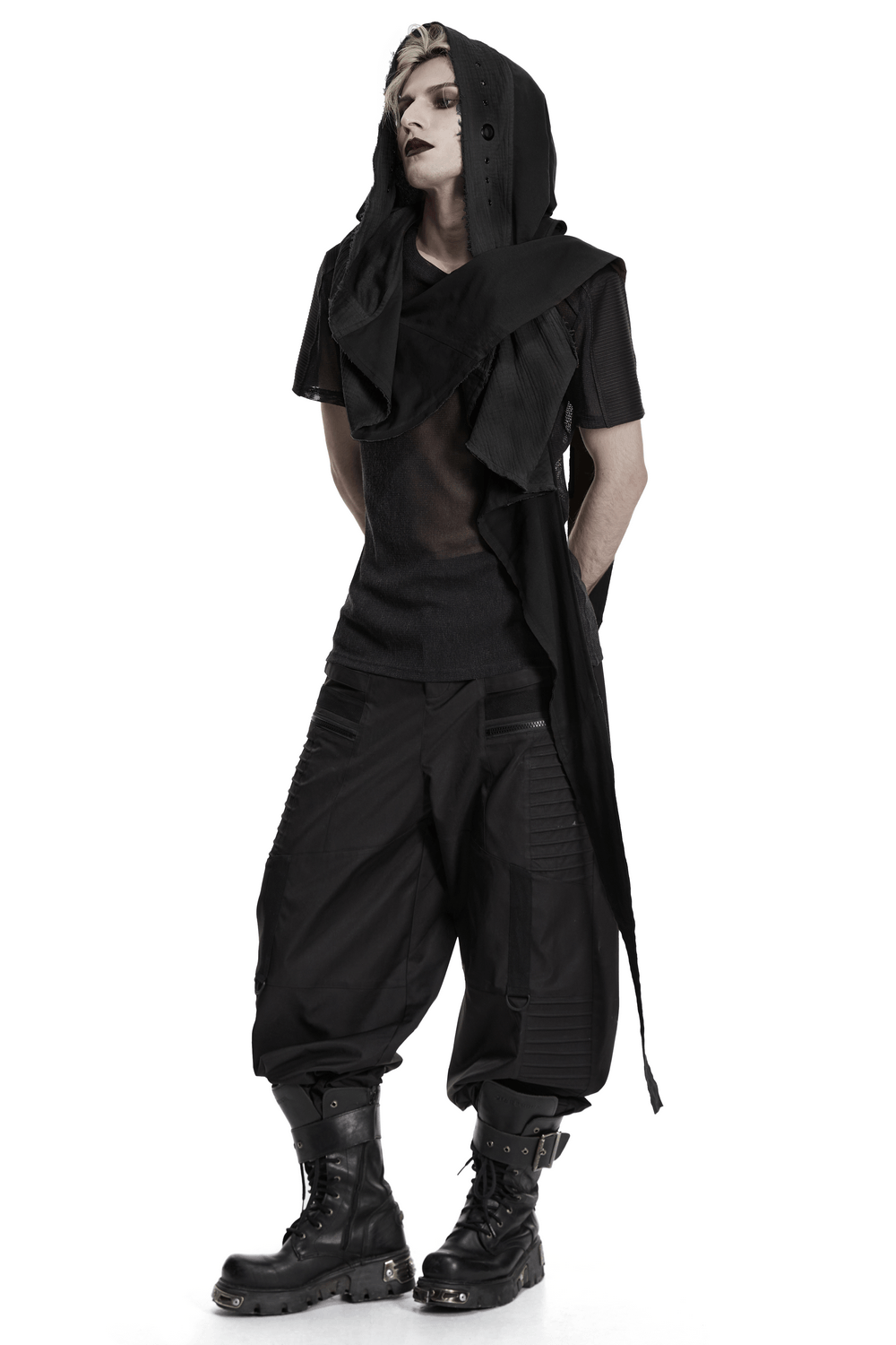 Post-Apocalyptic Gothic Black Hooded Cape Vest