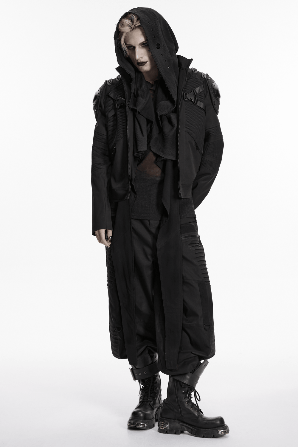 Post-Apocalyptic Gothic Black Hooded Cape Vest