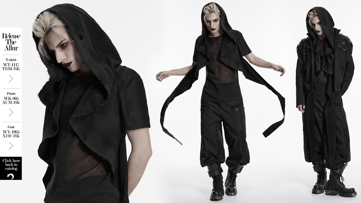 Post-Apocalyptic Gothic Black Hooded Cape Vest