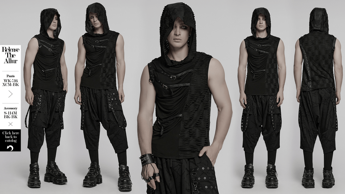 Punk Asymmetrical Splicing Hooded Top with Rivets