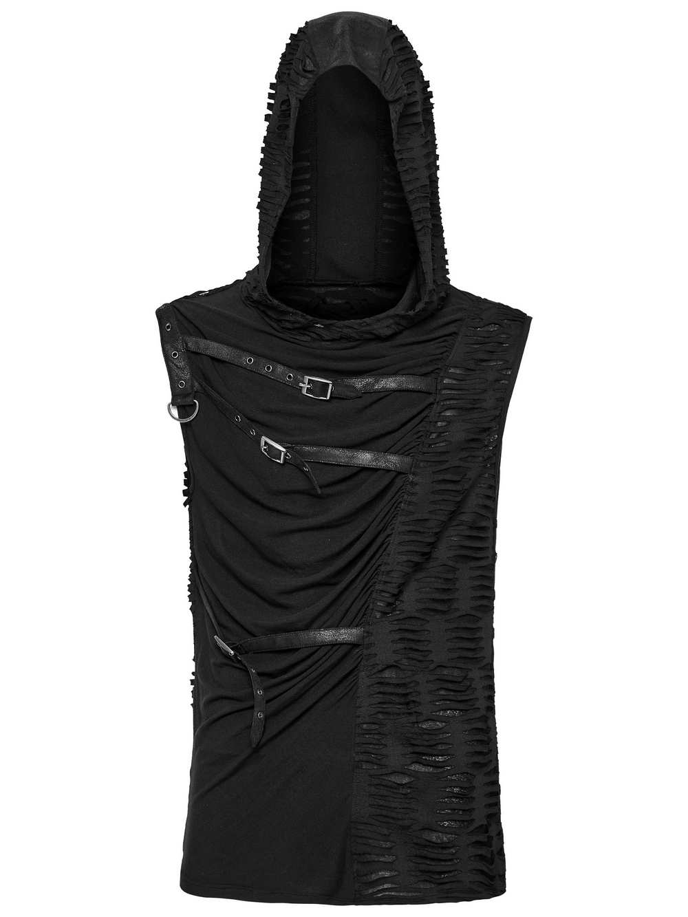 Punk Asymmetrical Splicing Hooded Top with Rivets