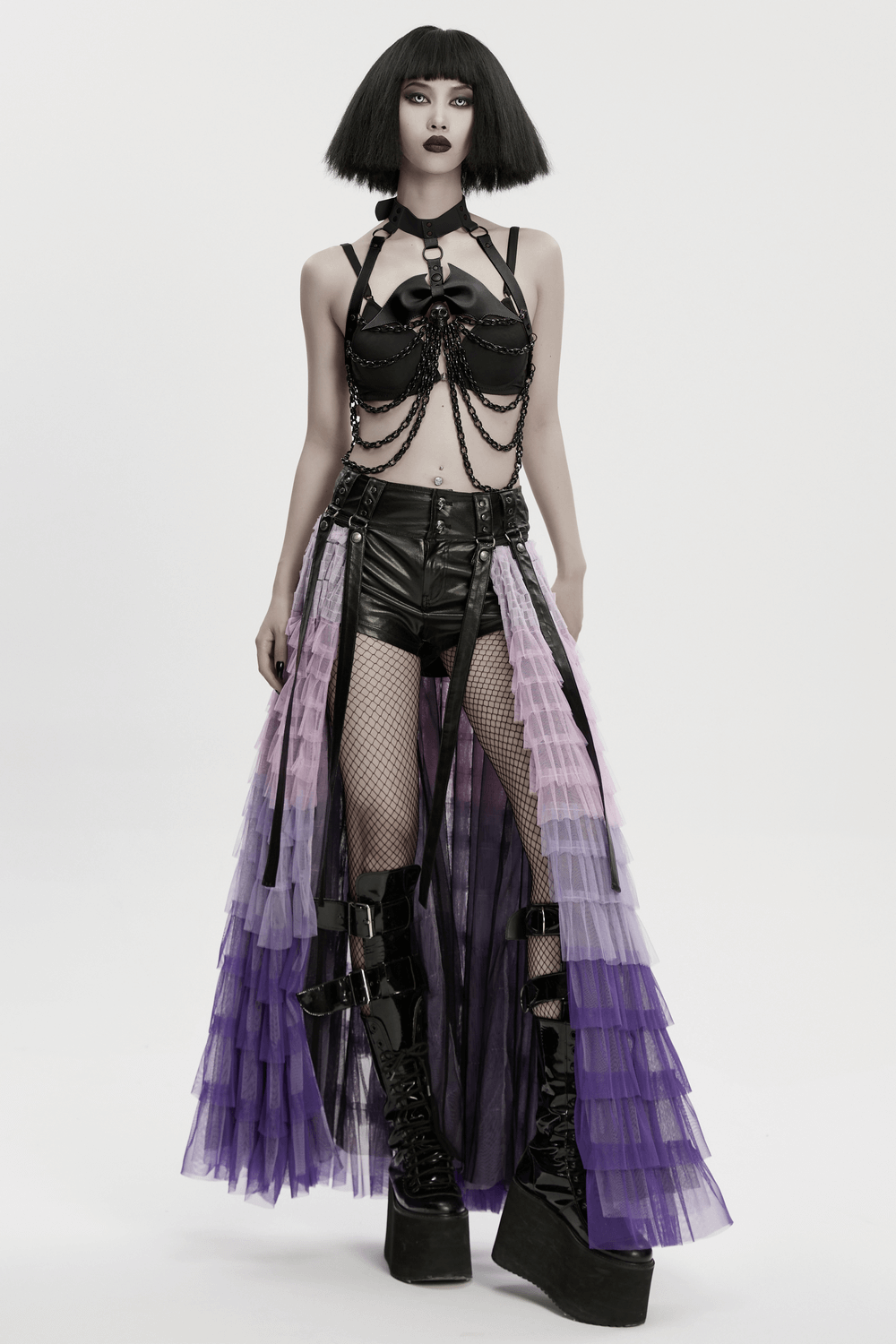 Punk Bat Skull Chain Harness with Detachable Bow