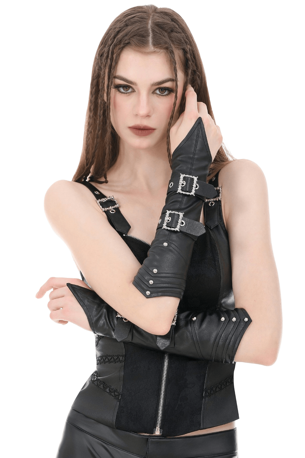 Punk Black Gauntlet Arm Cuffs with Gothic Buckles