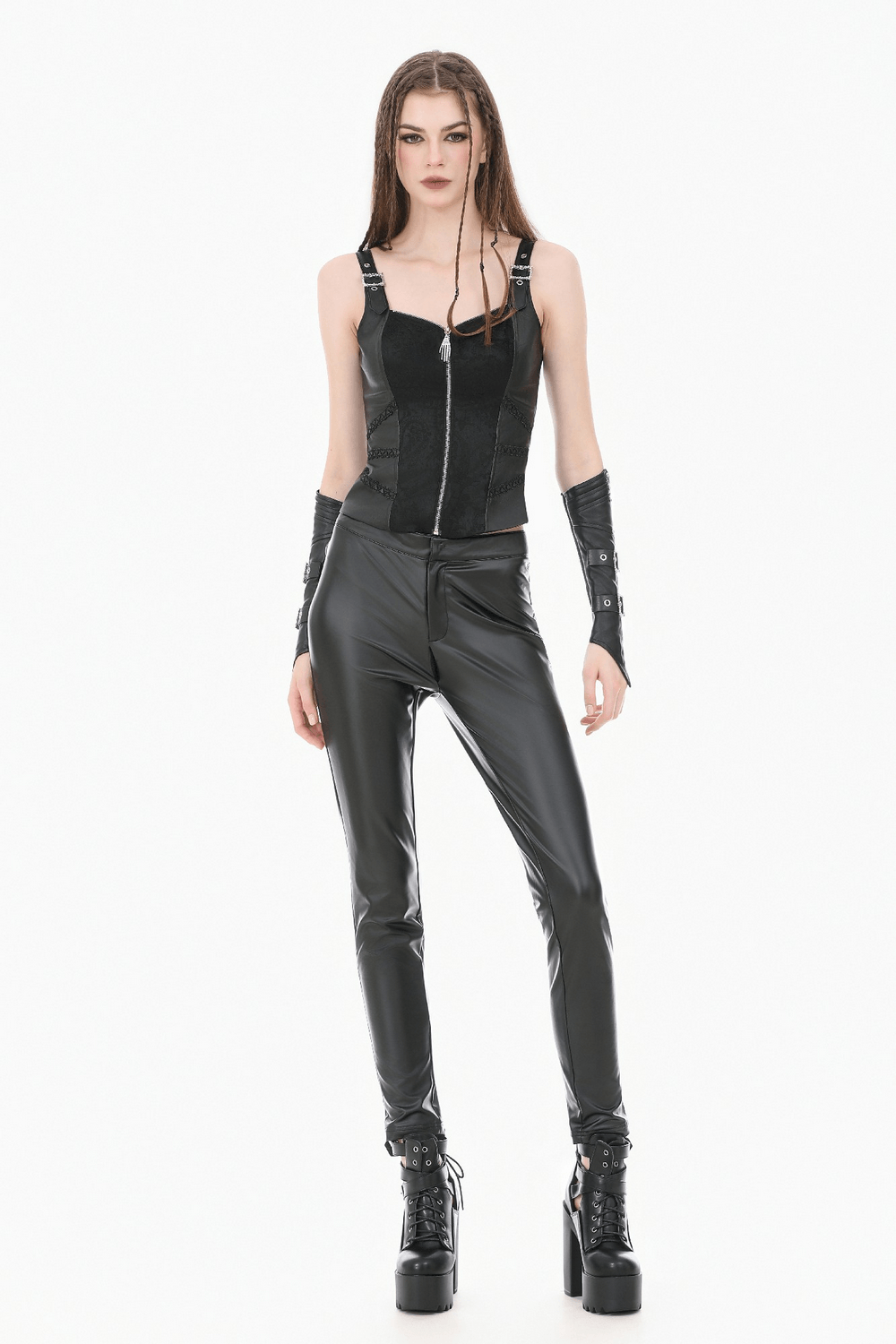 Punk Black Gauntlet Arm Cuffs with Gothic Buckles