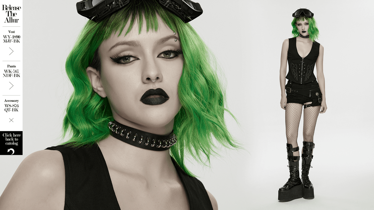 Punk Black Leather Choker with Metal Ring Details