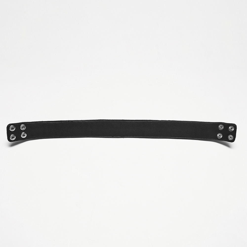Punk Black Leather Choker with Metal Ring Details