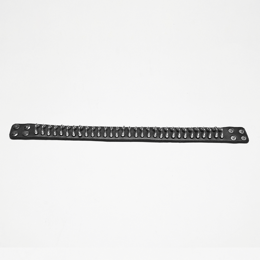 Punk Black Leather Choker with Metal Ring Details