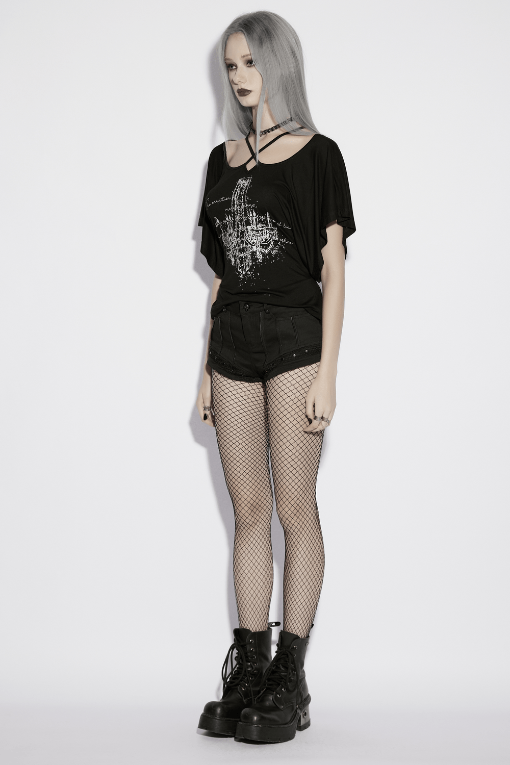 Punk Black Low Waist Shorts with Zipper and Rivet Trim