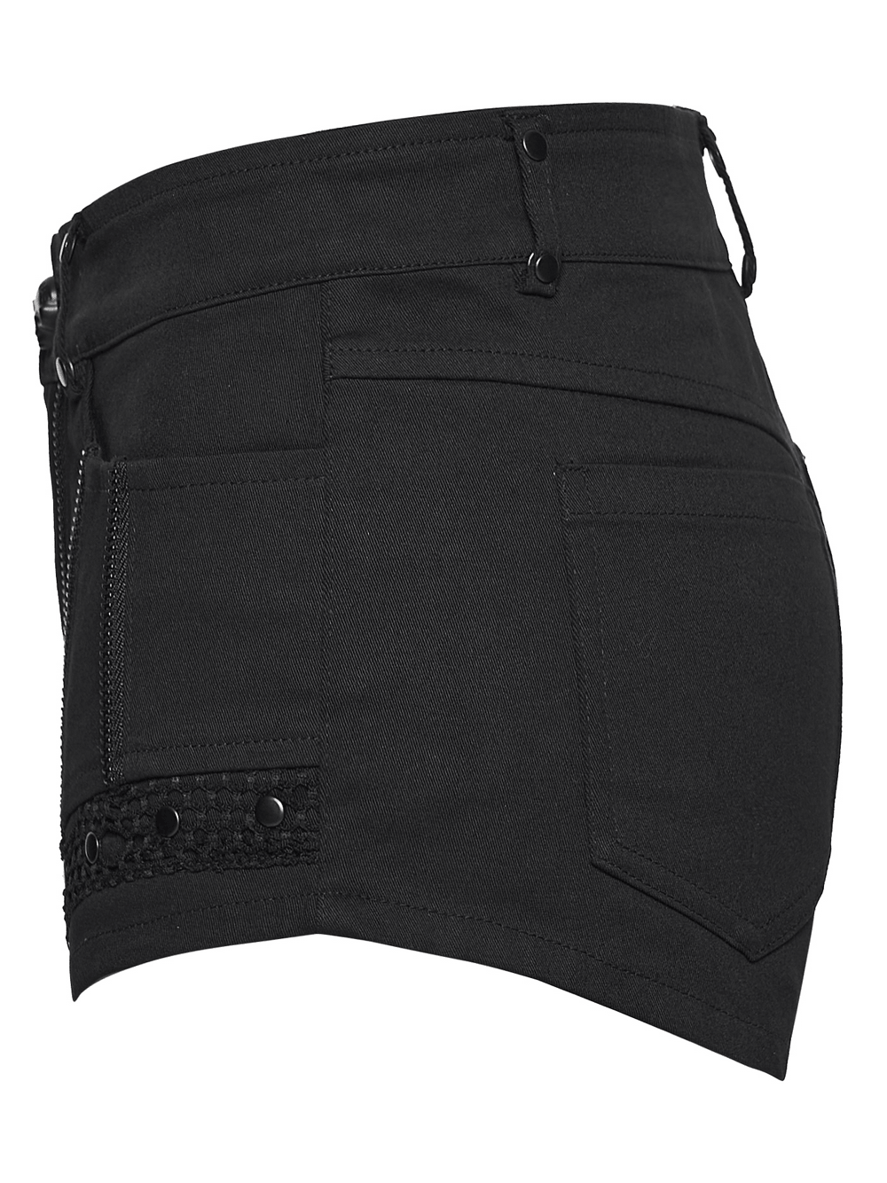 Punk Black Low Waist Shorts with Zipper and Rivet Trim