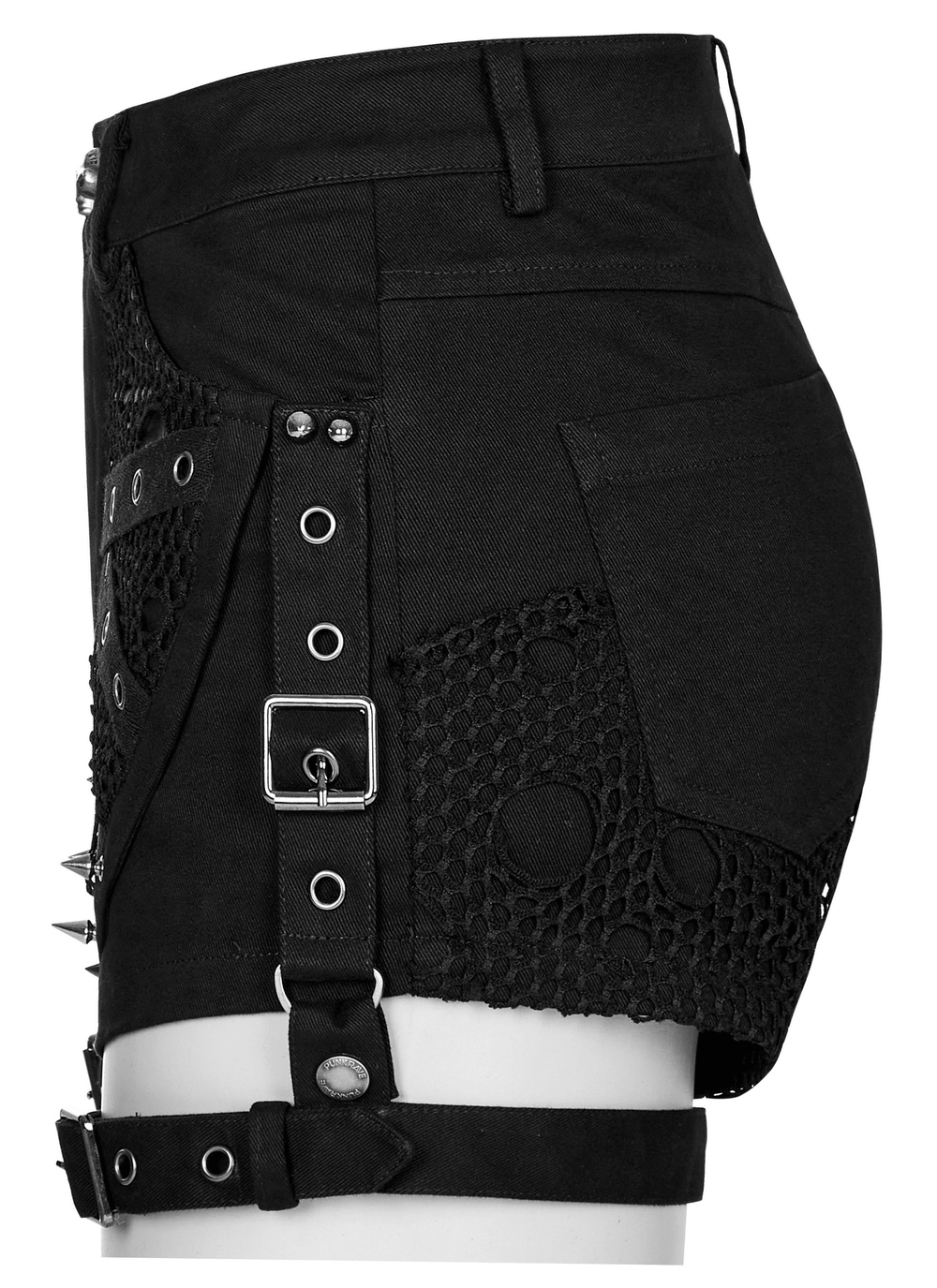 US SALE of Punk Black Mesh Garter Shorts with Buckle Straps