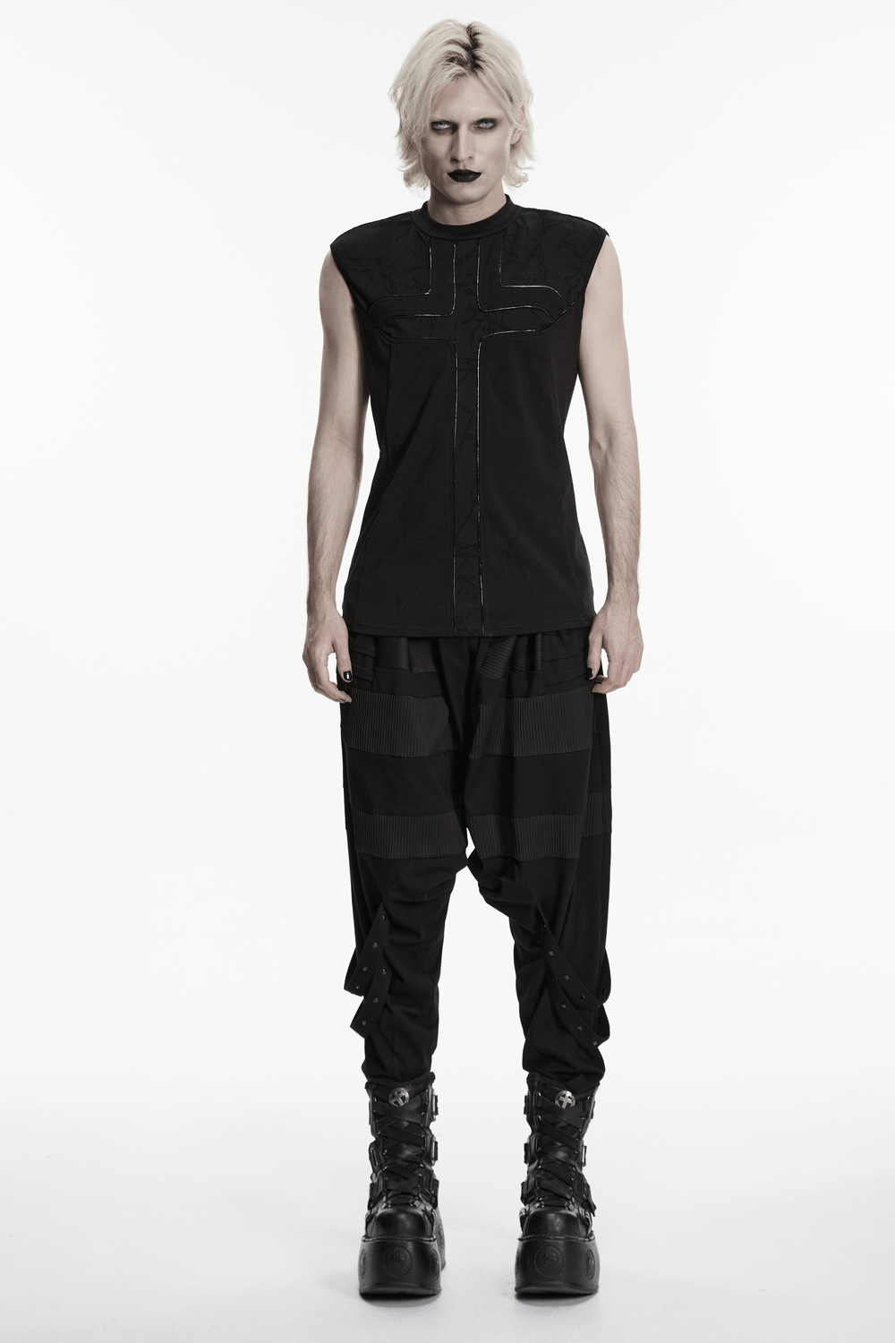 Punk Black Minimalist Cross Sleeveless Gothic Top