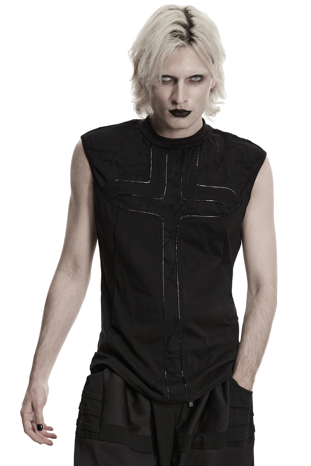 Punk Black Minimalist Cross Sleeveless Gothic Top