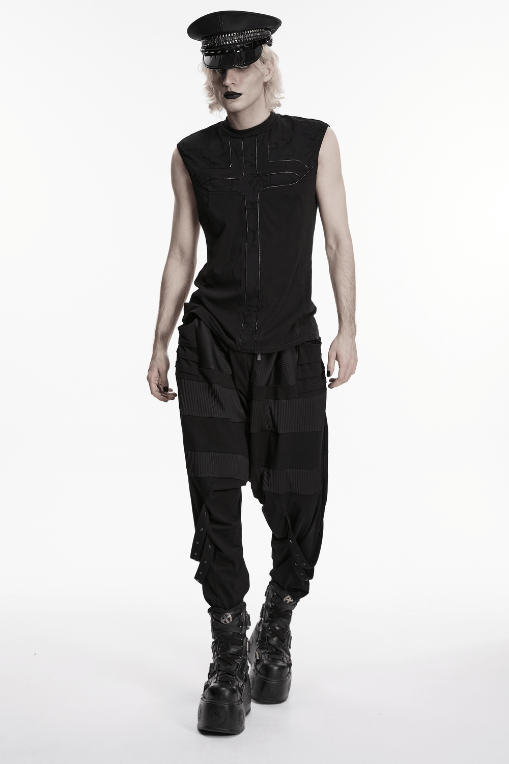 Punk Black Minimalist Cross Sleeveless Gothic Top