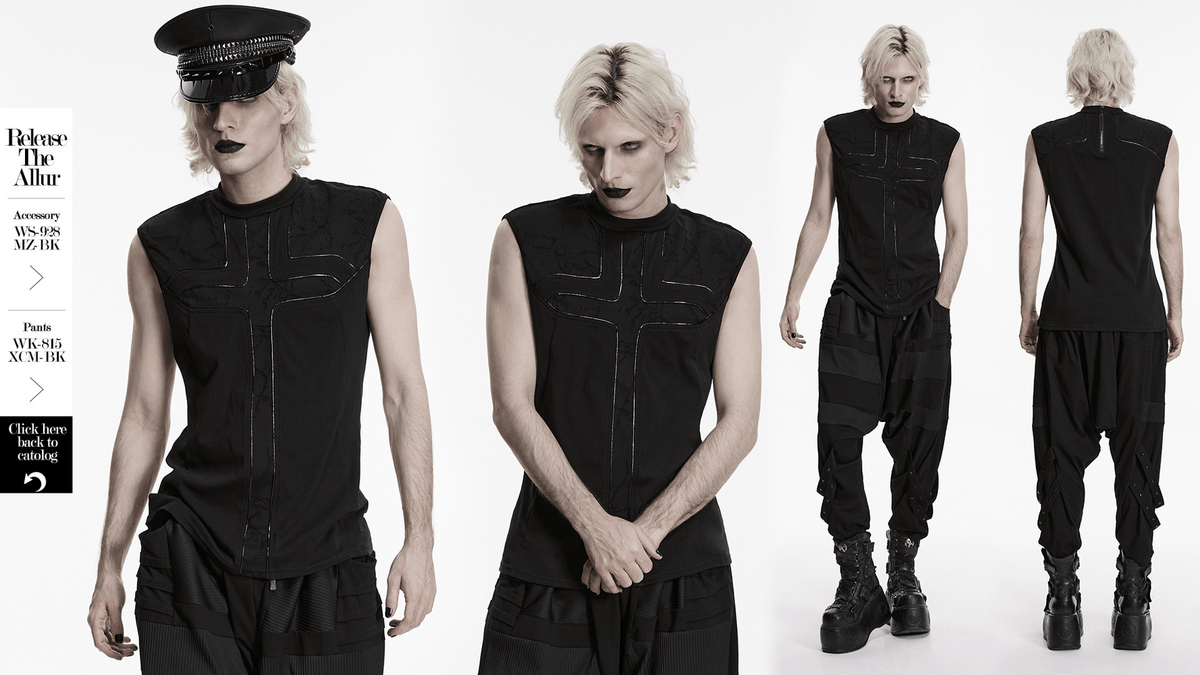 Punk Black Minimalist Cross Sleeveless Gothic Top
