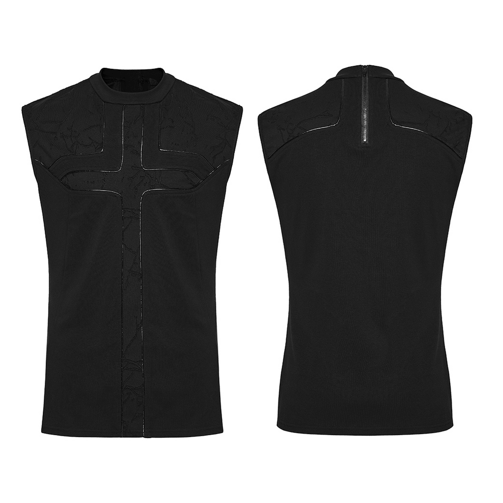Punk Black Minimalist Cross Sleeveless Gothic Top