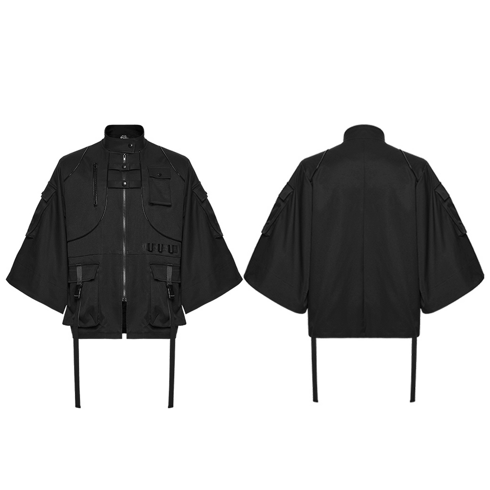 Punk Black Techwear Utility Jacket with Straps