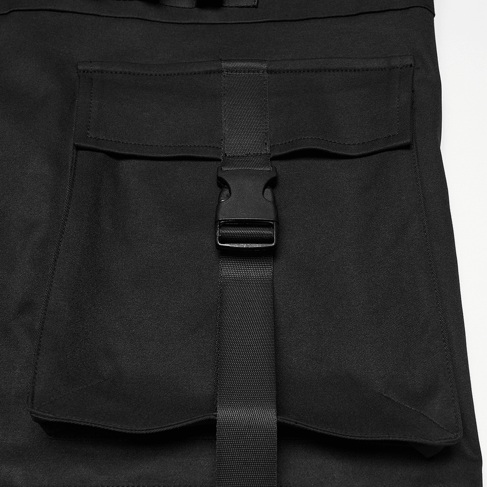 Punk Black Techwear Utility Jacket with Straps