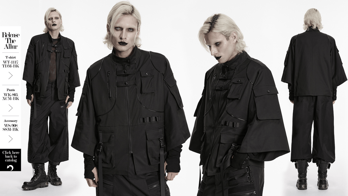 Punk Black Techwear Utility Jacket with Straps