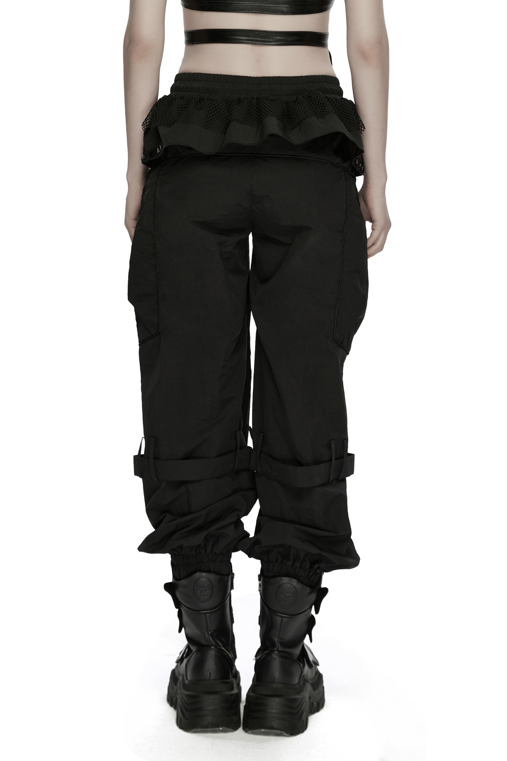 Punk Cargo Cuffed Pants with Mesh Waist Details